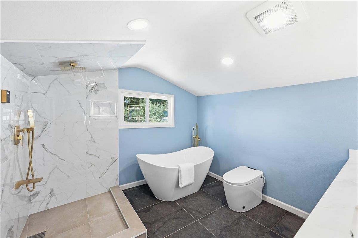 Primary bath soaking tub, modern farmhouse in Sunnyvale