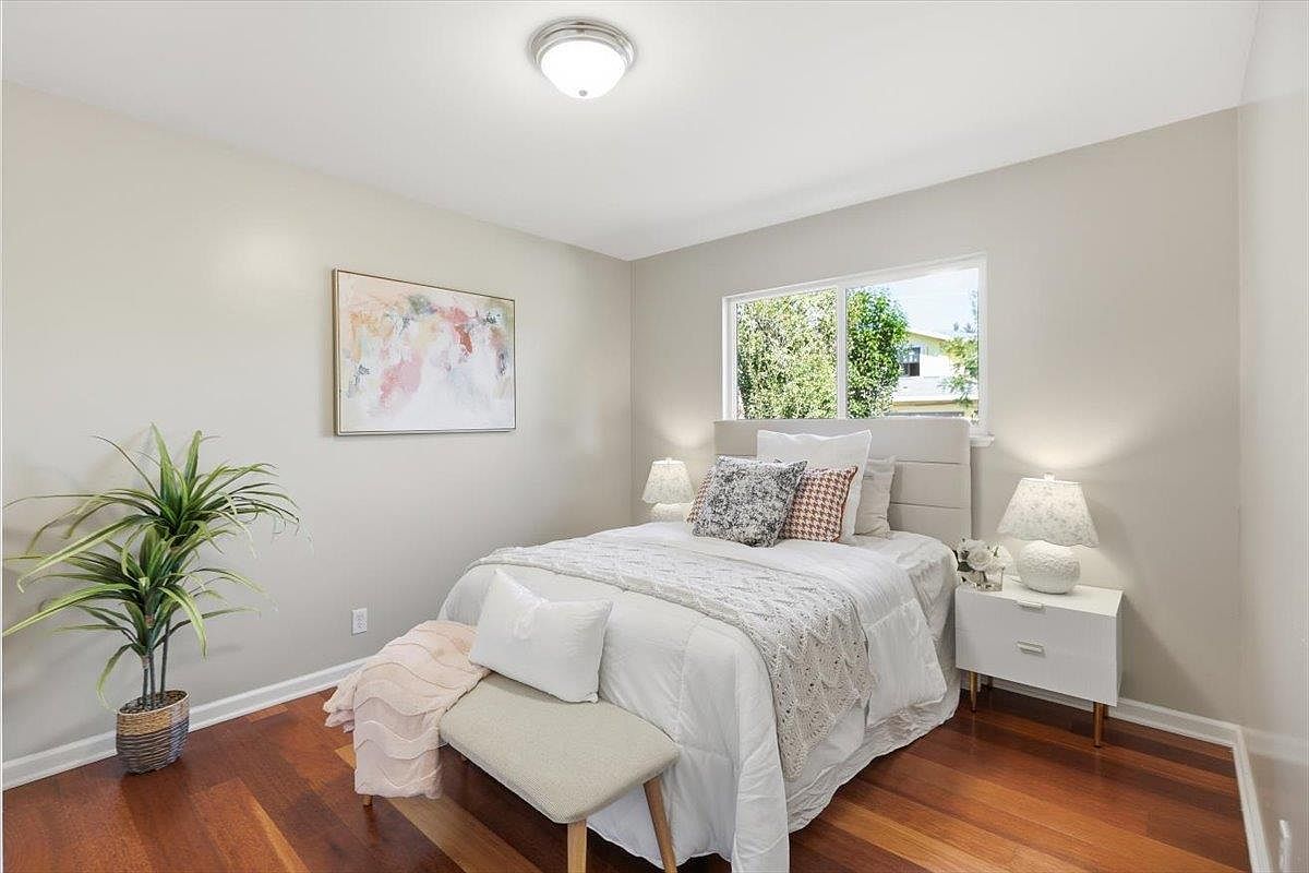 Staged bedroom, garden cottage in Saratoga