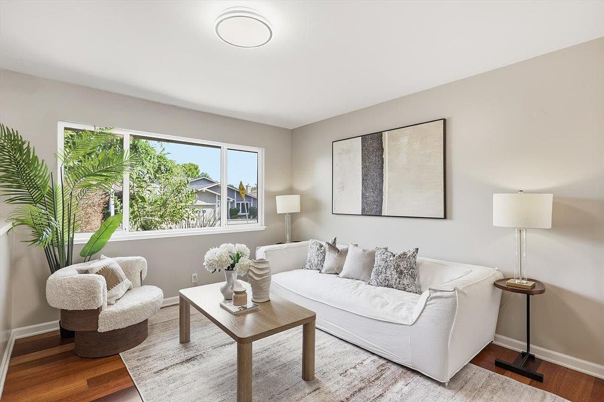 Staged living room, garden cottage in Saratoga