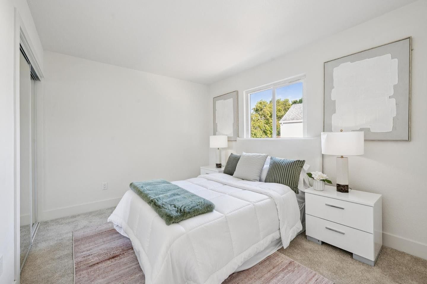 Staged bedroom, terracotta remodel in Petaluma