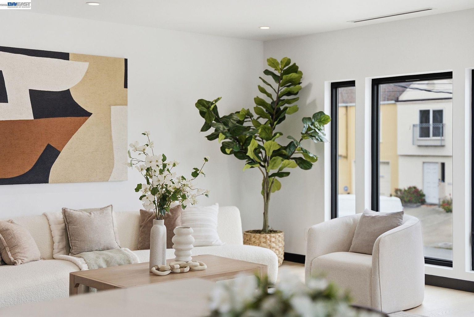 Living room detail, modern rebuild in San Francisco
