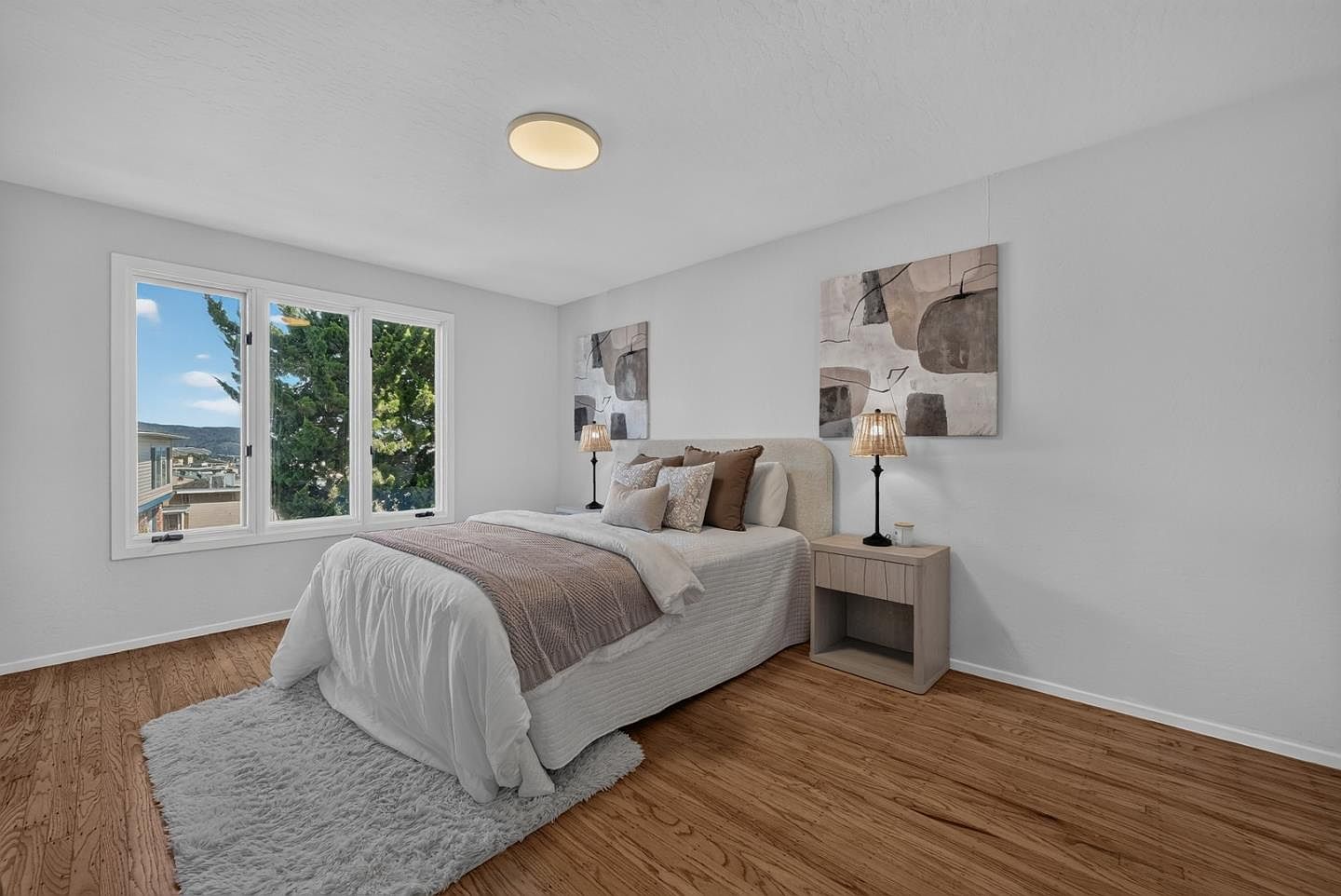 Staged bedroom, coastal modern in Daly City