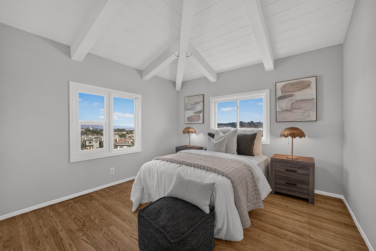 Staged bedroom, coastal modern in Daly City