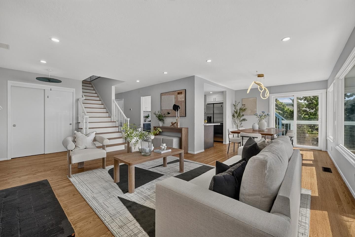 Living room and staircase, coastal modern in Daly City